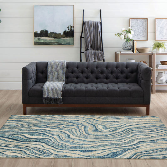 Origin 21 Coastal Tides 7 x 10 (ft) Loomed Blue Rectangular Indoor Mid-Century Modern Pet Friendly Area rug