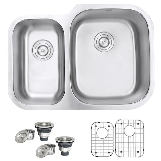 Ruvati Parmi Undermount 29.5-in x 21-in Stainless steel Double offset bowl 16 -Gauge Kitchen Sink