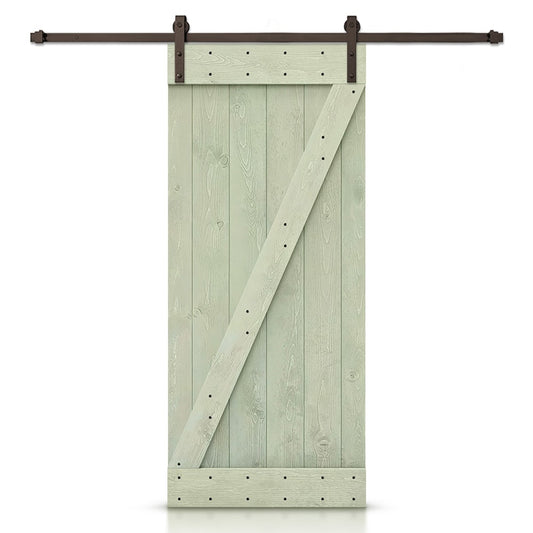 CALHOME 40-in x 84-in Sage Green Knotty pine Wood Solid core Single Barn Door (Hardware Included)