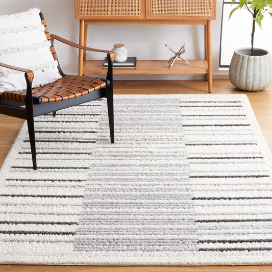 Safavieh Marrakesh 7 x 7 (ft) Loomed Ivory/Gray Rectangular Indoor Stripe Mid-Century Modern Area rug