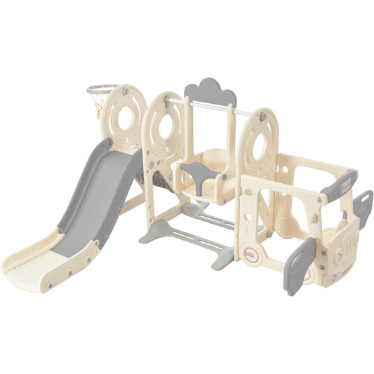 Kahomvis Kids Swing-n-slide with Bus Play Structure,bus Slide Set with Basketball Hoop
