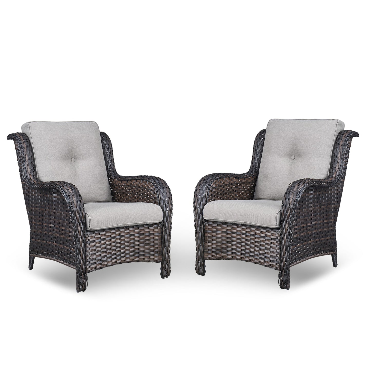 Rilyson Curved handrail Set of 2 Wicker Brown Wicker Frame Stationary Conversation Chair with Bronze Beige Cushioned Seat