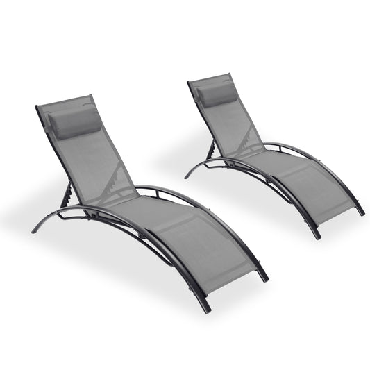Miki Shinly Patio Chairs Set of 2 Gray Metal Frame Stationary Chaise Lounge Chair with Sling Seat