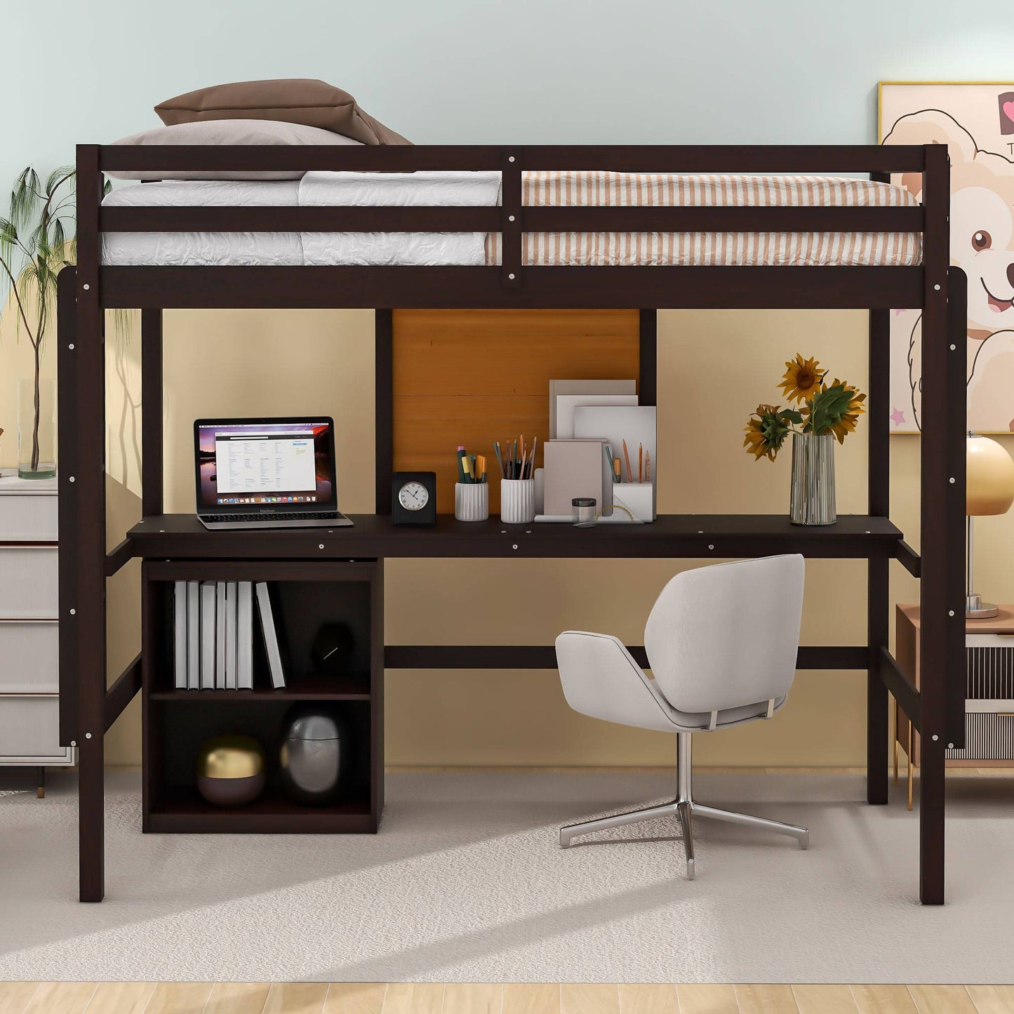 Yiekholo Espresso Twin study loft Bunk Bed