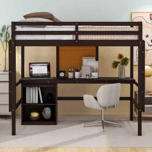Yiekholo Espresso Twin study loft Bunk Bed
