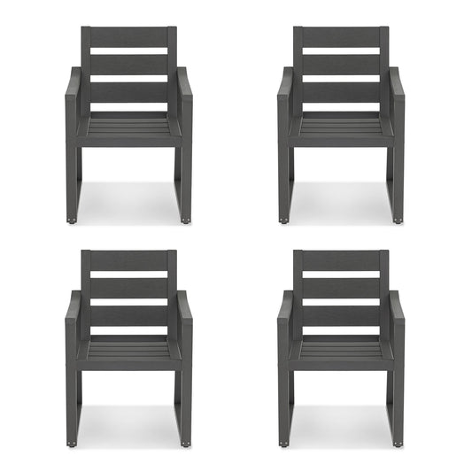LUE BONA Set of 4 Stackable Dark Gray HDPE Frame Stationary Dining Chair with Slat Seat