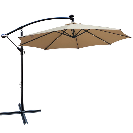 Fun Orange 10-Feet Steel Brown Crank Cantilever Patio Umbrella with Lights and