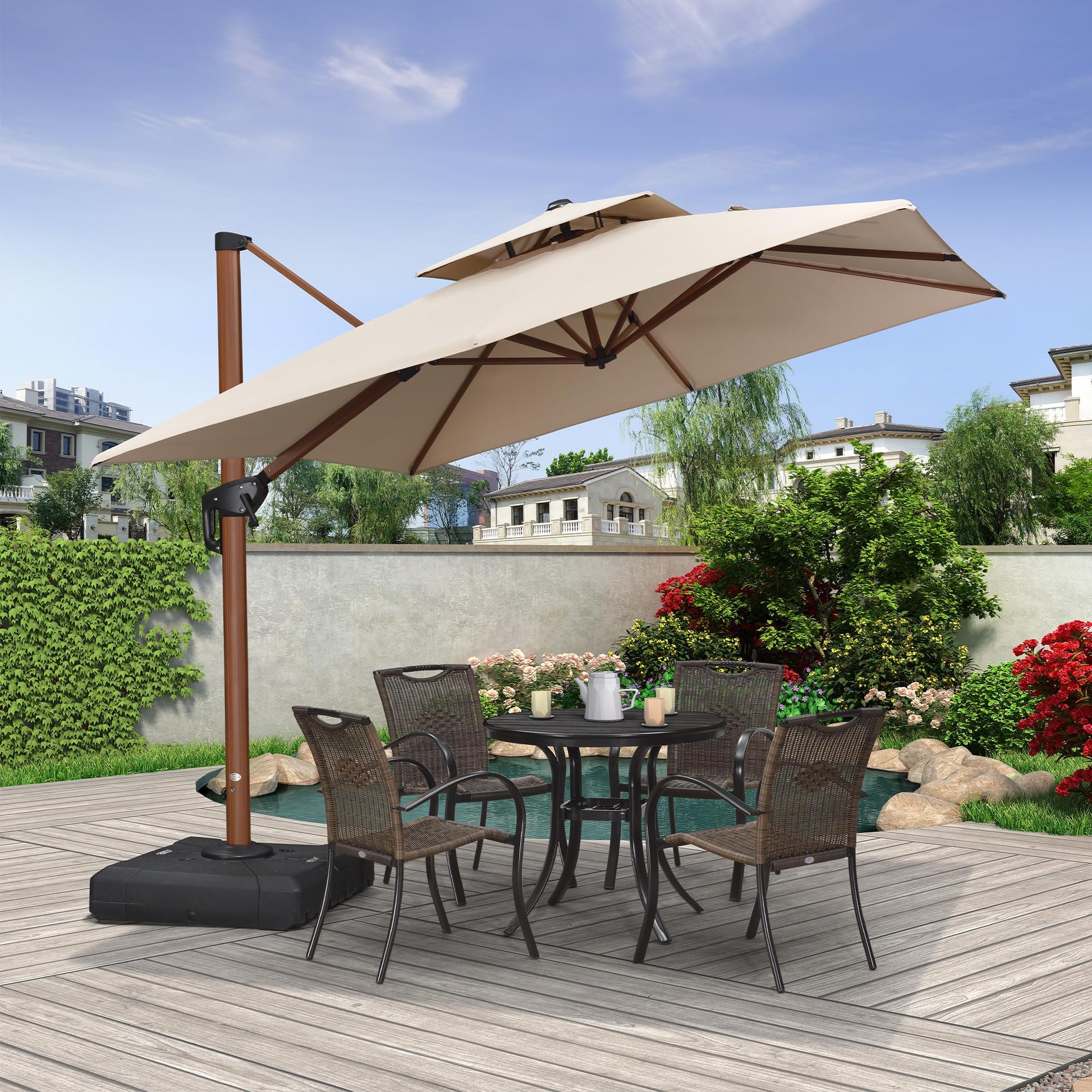 PURPLE LEAF 9-ft Aluminum Beige Crank Cantilever Patio Umbrella