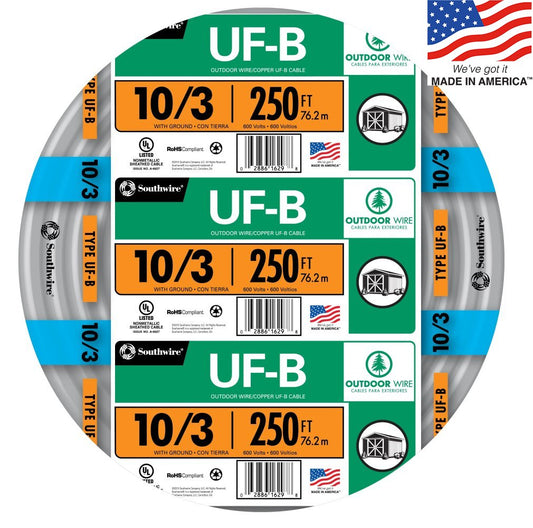 Southwire 250-ft 10 / 3 Solid UF-B Wire W/G ( By-the-roll )