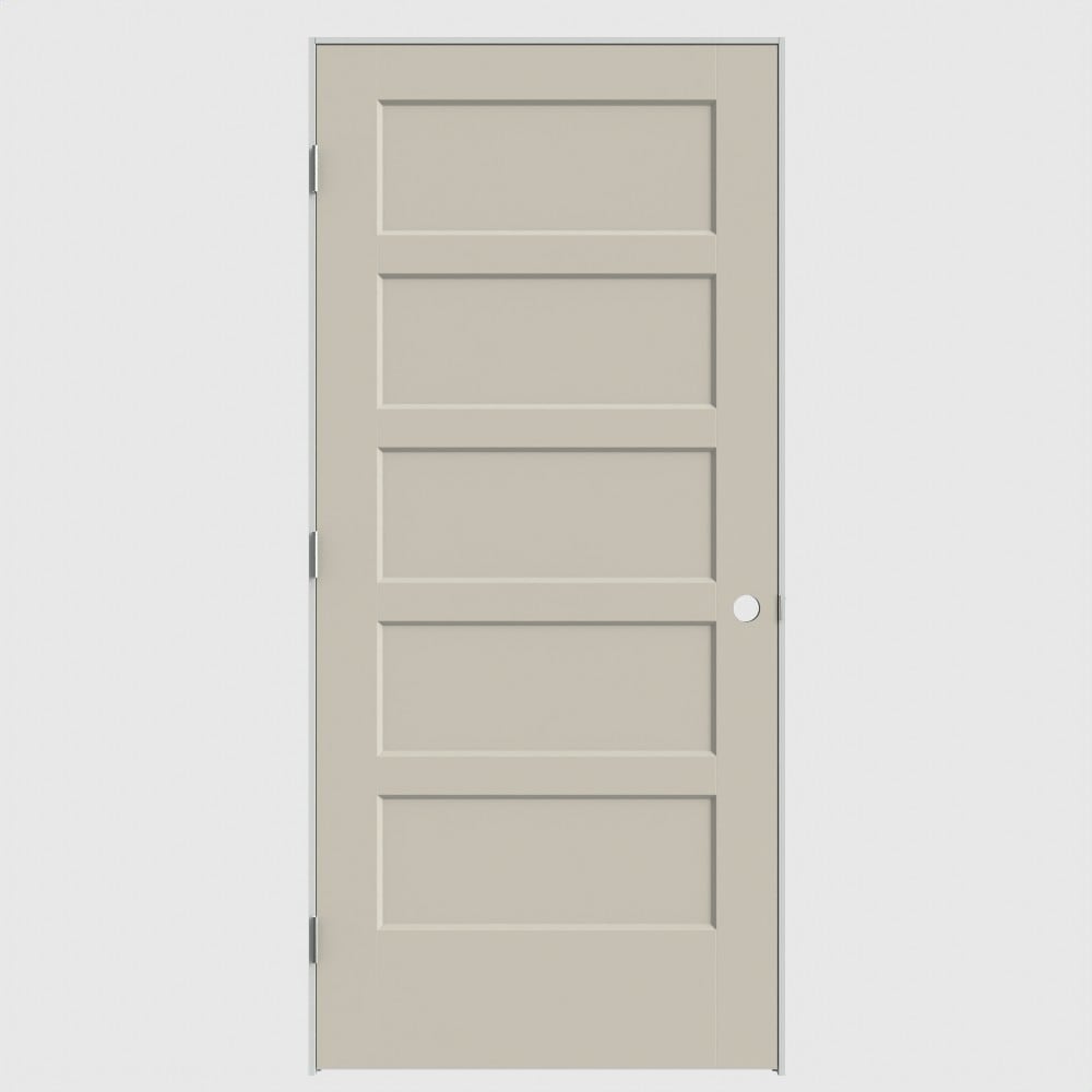 Masonite 36-in x 80-in Cream N Sugar Solid core 5-panel Right hand Smooth Prefinished Molded composite Flat Jamb Single Prehung Interior Door with
