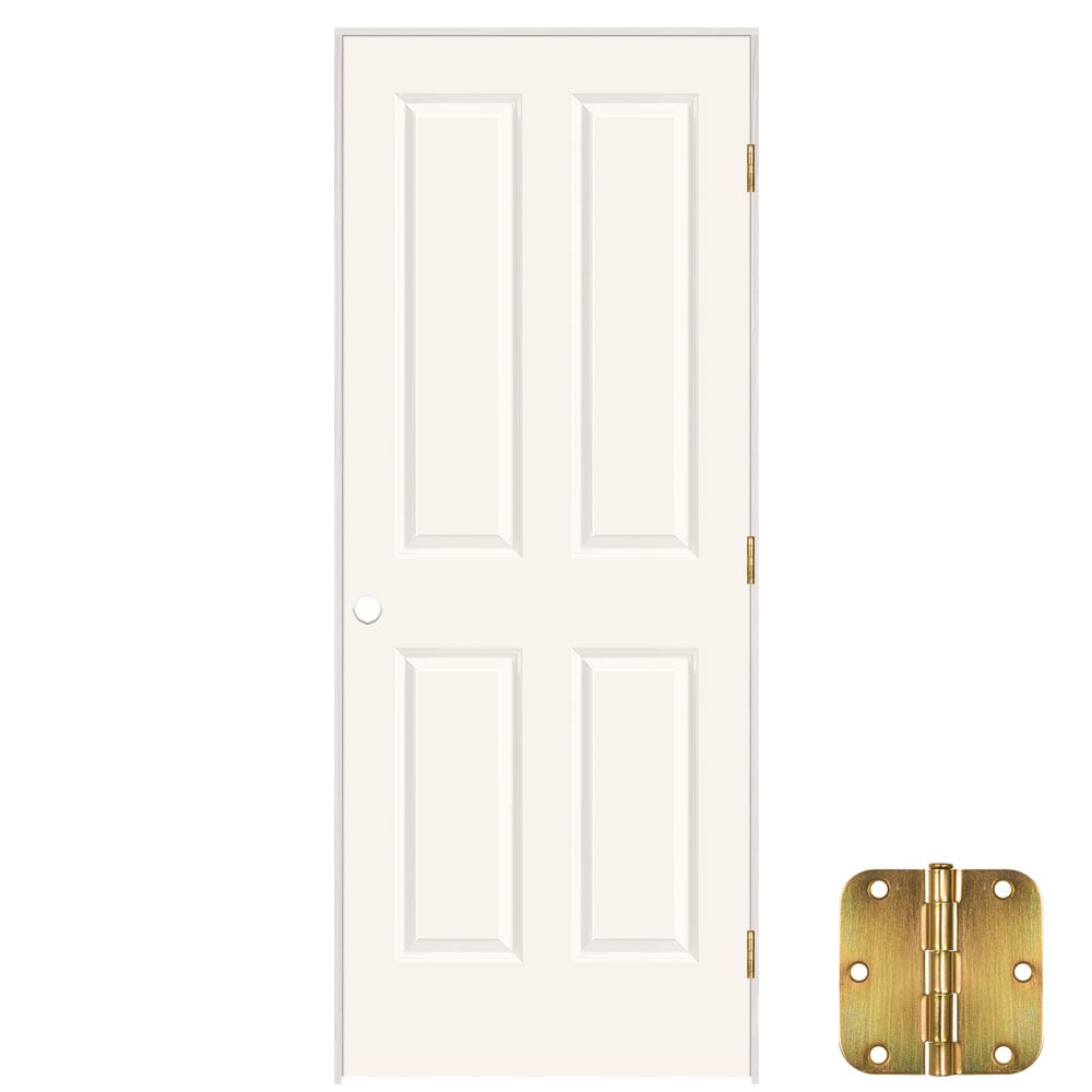 Masonite 32-in x 80-in White Solid core 4-panel Left hand Smooth Prefinished Molded composite Flat Jamb Single Prehung Interior Door