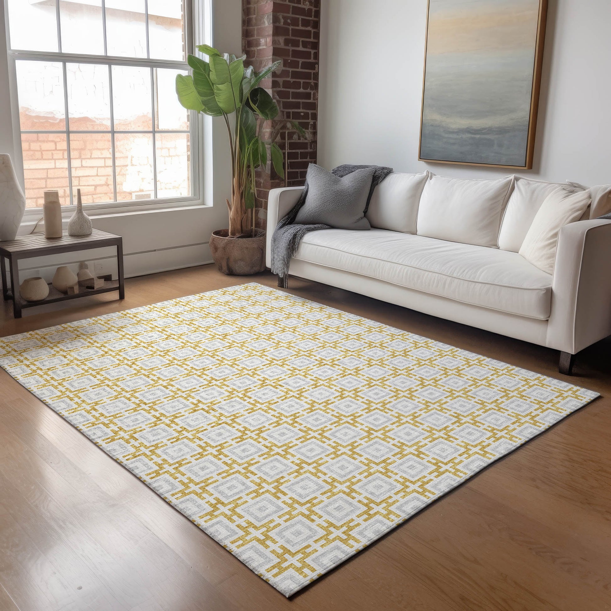 Addison Rugs Mayfield AMF139GO 8 x 10 (ft) Loomed Polyester Gold Rectangular Indoor Geometric Machine washable Pet Friendly Area rug