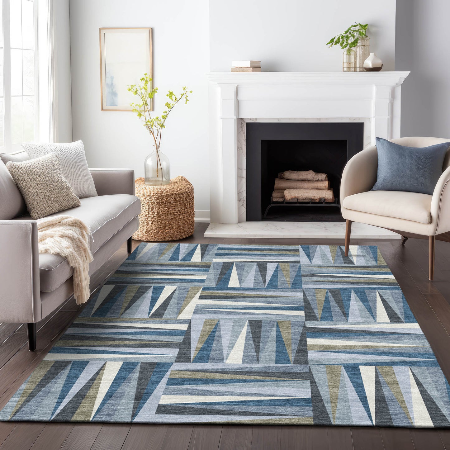 Addison Rugs Chantille ACN1012DN 8 x 10 (ft) Polyester Denim Rectangular Indoor/Outdoor Geometric Machine washable Pet Friendly Area rug
