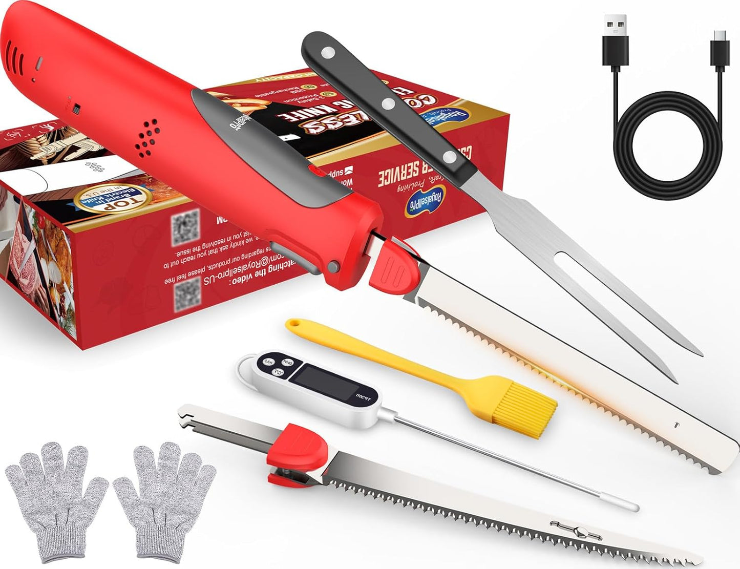 Cordless Electric Knife Easy Slice and Assemble with Storage Case, Serrated Edge Blades Carving Set with Ergonomic Handle and Safety Lock for Turkey, Meat, Bread, Ribs, Fillet and Foam