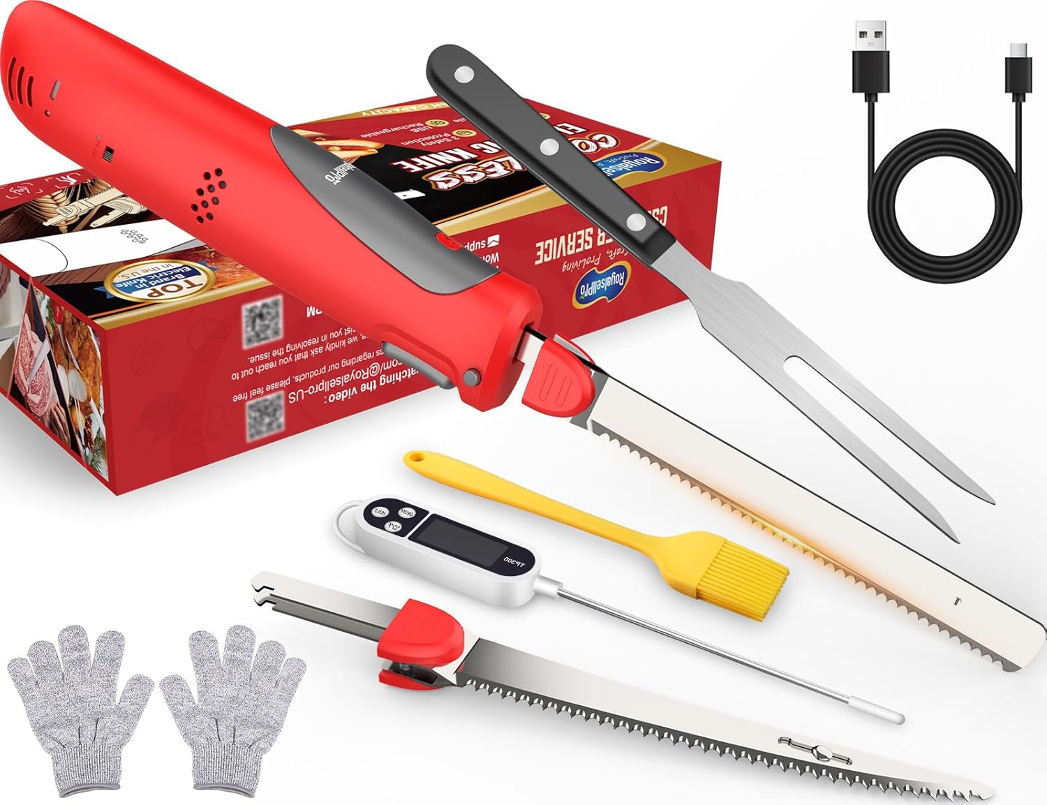 Cordless Electric Knife Easy Slice and Assemble with Storage Case, Serrated Edge Blades Carving Set with Ergonomic Handle and Safety Lock for Turkey, Meat, Bread, Ribs, Fillet and Foam