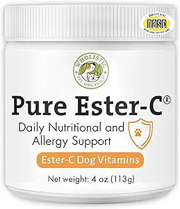 Wholistic Pet Organics Ester-C Powder for Dogs & Cats - Cat & Dog Allergy & Itch Relief - Vitamin C Immune Support Supplement - Itchy Skin Support for Seasonal Dog Allergy Relief - 4 oz - 113 Scoops