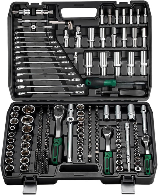 216pcs Car Tool Kit Ratchet Socket Wrench Sets,Wrench And Socket Set,72 Tooth Reversible Ratchet Wrench with Universal Joint And Extension Bars,Mechanics wrench Tool Set for Automotive
