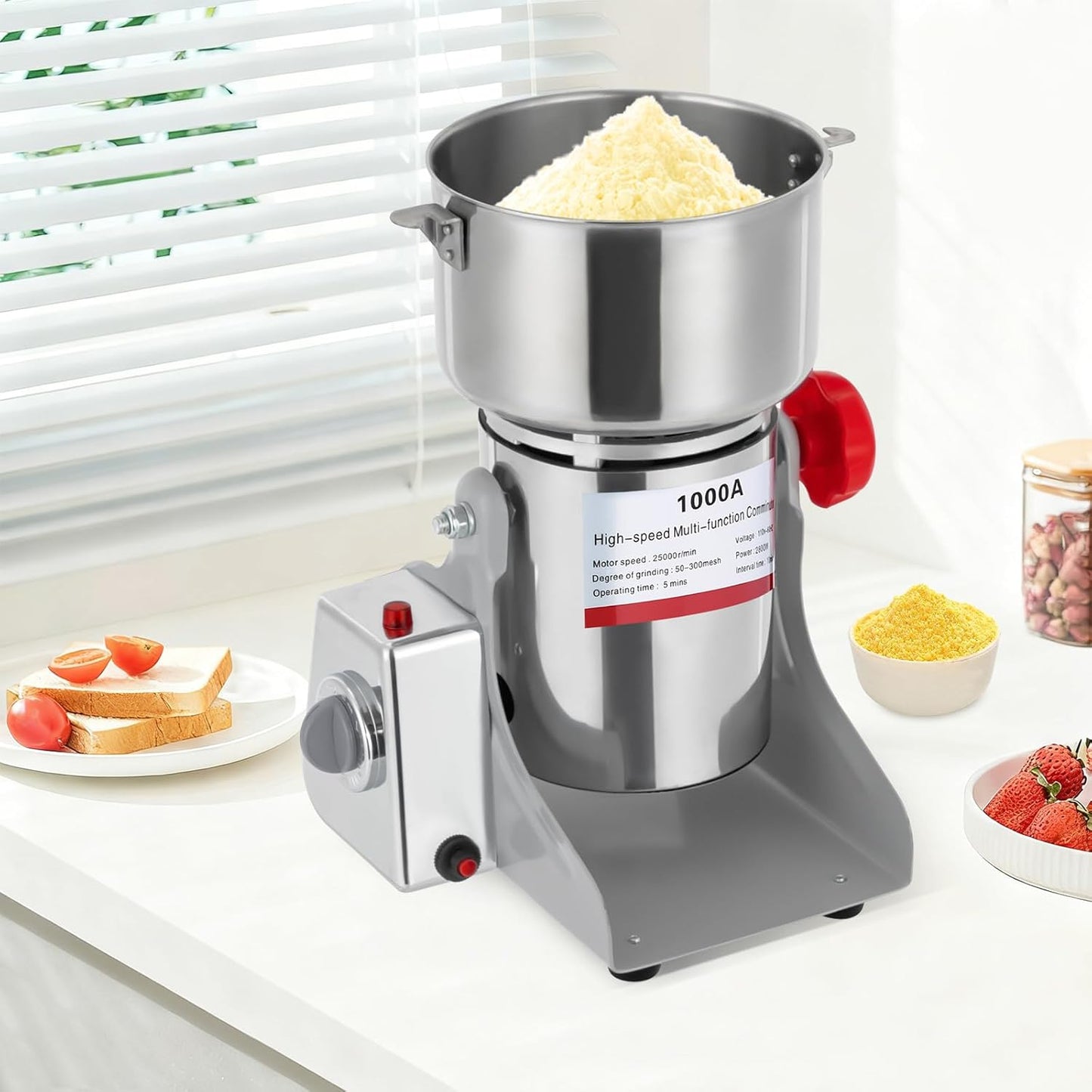 Electric Grain Mill Grinder, RTUSUML 3600W 110V High-Speed Electric Mill, 1000g/2.2lbs Capacity Commercial Stainless Steel Swing Type Dry Grinder, 50-300 Mesh Fine Powder for Grain Herb Spice Coffee