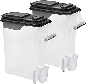 Buddeez Pet Food Storage Containers - Capacity Dog Food Storage Container, Cat Food Container, Bird Seed Storage Container, with Durable EZ Grip Handle, EZ Flip Lid & Scoop (2 Pack) 16 QT/16 LB