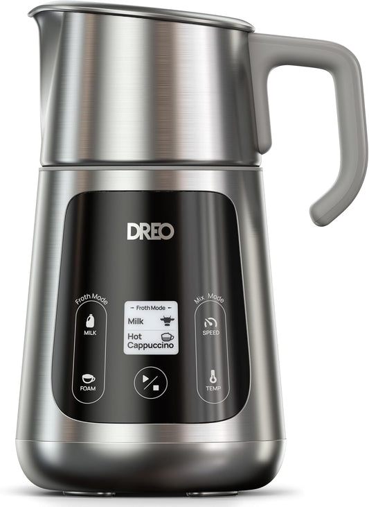 DREO All-in-1 BaristaMaker Milk Frother, Electric Foam Frother for Latte Art Microfoam and Coffee, 15oz/450ml Automatic Milk Warmer with 30 Drinks, Dishwasher Safe, Dairy/Plant-Based Milk
