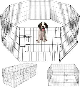 Artmeer Pet Playpen Puppy Playpen Kennels Dog Fence Exercise Pen Gate Fence Foldable Dog Crate 8 Panels 24 Inch Kennels Pen Playpen Options Ideal for Pet Animals Outdoor Indoor(Black 24''x24'')