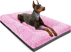POCBLUE Extra Large Dog Bed, Washable XXL Plush Pet Mat for Crate/Cages, Non-Slip Pet Bed for Outdoor/Indoor/Car Use, Comfy & Soft Kennel Pad for Dogs Up to 110 lbs, 47"x29", Pink