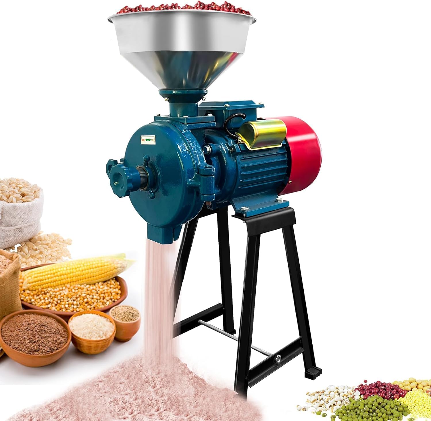 3000W Electric Grain Mill Grinder, Commercial Corn & Spice Grinder with Adjustable Thickness, Heavy Duty Dry Feed Flour Mill for Wheat, Rice, Herbs, and Pepper– 110V, Dry Use