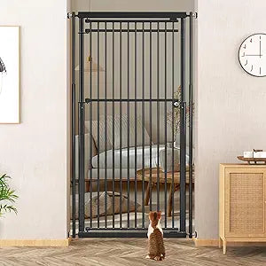 78.8" Extra Tall Cat Gate, 28.3-33" Wide Safety Metal Cat Door, Pressure Mounted Easy Walk Through Pet Gate with Door for Stairs, Doorways, Black