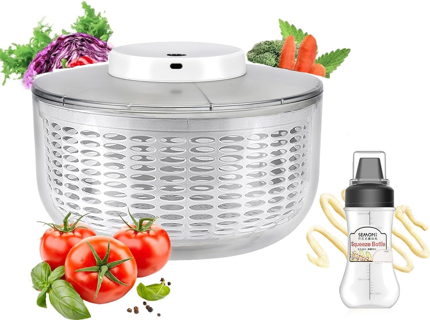 Electric Salad Spinner, 6L Lettuce spinner,Large Capacity Salad Vegetable Dryer,Fruit Salad Washer spinner dryer for Home Kitchen Washing & Drying Leafy Vegetables