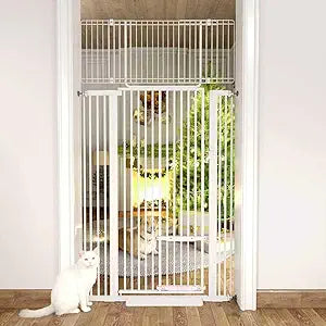 71" Extra Tall Cat Gate 29.5-40.6 Wide Pet gate for Doorway Pet Gate with Cat Doors NO Drilling Pressure Mount Kit for Cats and Dogs Indoor Doorways liveing Room Bedroom-White