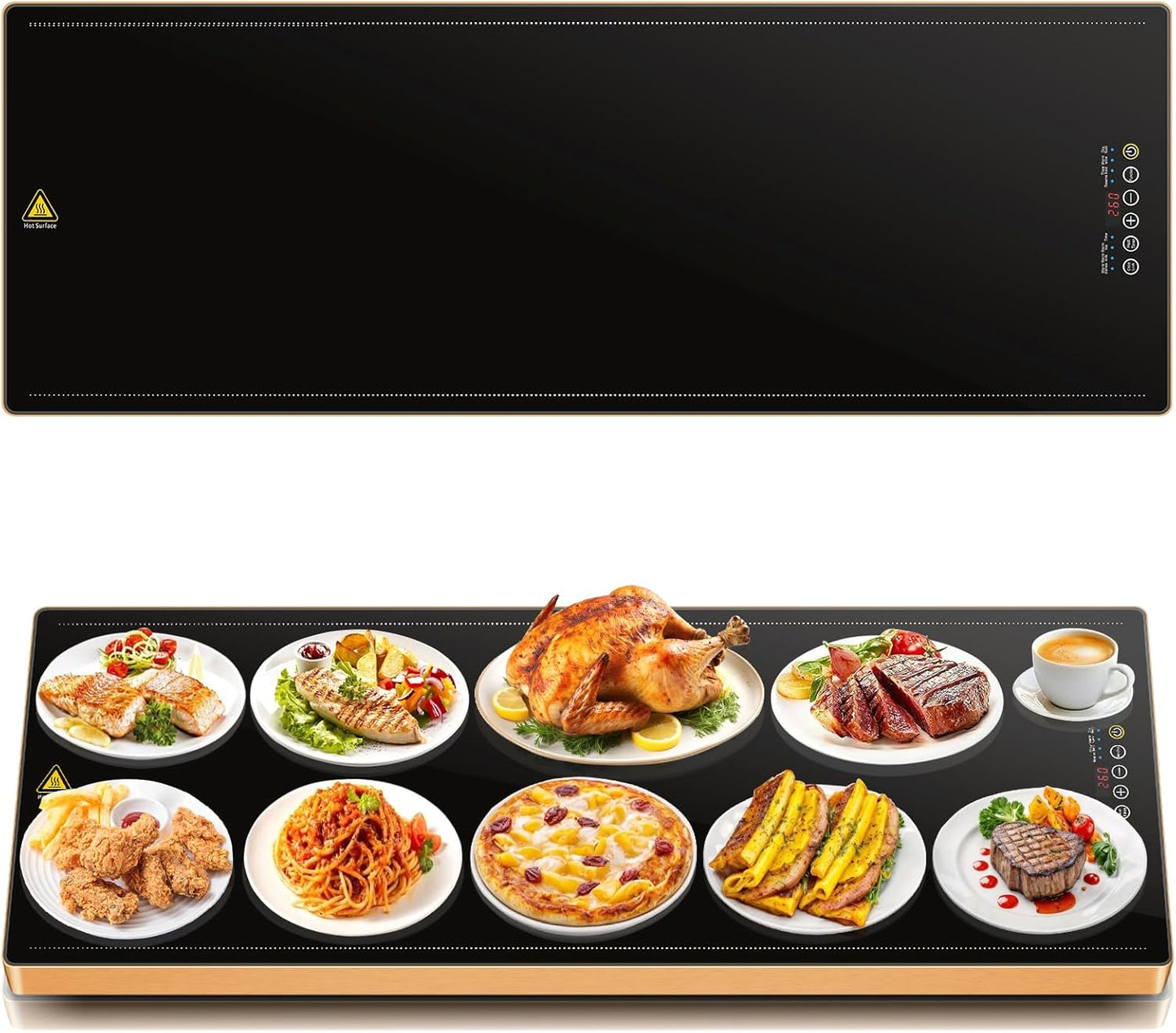 Electric Warming Tray 39" x 14", Glass Warming Trays for Buffets Party with 9-Level Temperature and 24H Timer, Food Warmer Chafing Dishes for Buffet, 8S Full Surface Heating Mat for Party Gathering