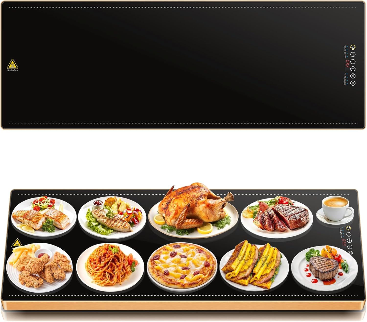 Electric Warming Tray 39" x 14", Glass Warming Trays for Buffets Party with 9-Level Temperature and 24H Timer, Food Warmer Chafing Dishes for Buffet, 8S Full Surface Heating Mat for Party Gathering