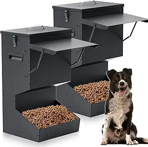 2 Pcs Automatic Dog Feeder with Lid 25 Lbs Capacity Outdoor Dog Feeder Hanging Self Feeding Pet Food Dispenser Pet Food Feeders for Large Dogs Large Breed