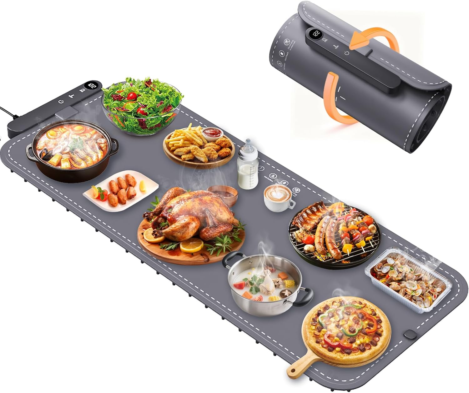 Warming Mat for Food Extra Large, Electric Roll Up Food Warming Mat for Buffet, Warming Tray Mat for Food XXL, 35.4"x15.7" Portable Heating Pad for Parties, 6 Level Temp 6 Hour Timer, Gifts