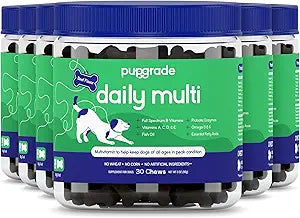 PupGrade Daily Multivitamin for Dogs - All-in-One Supplement for Digestive, Immune, Skin and Coat Health - Probiotic Enzymes, Omega Fish Oil, Vitamins A, C, D & E â€“ 180 Soft Chews