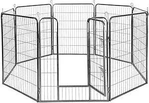 Giantex 40 inch Dog Fence with Door, 16/8 Panels Dog Playpen for Outside Large Dogs, Portable Pet Playpen Fencing Enclosures, Heavy Duty Metal Camping Fences for The Yard (8 Panels, 40 inch)