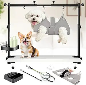 Adjustable Dog Grooming Arm for Table,Dog Grooming Arm with Clamp,32-47 Width&35 Height,Dog Grooming Table for Small Dog,Dog Grooming Station for Home Use Nail Trimming&Drying(Hammock Included)