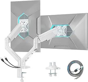 ARES WING Dual Monitor Mount, Heavy Duty Monitor Arms for 2 Monitors for 17-35 Inch, Fully Adjustable Monitor Desk Stand with USB A/C for Ultrawide Screen, VESA 75x75 or 100x100mm, White