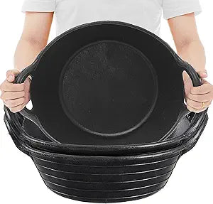 Maxdot 3 Pieces Rubber Feed Pan with Handle 3 Gallon Durable Versatile Horse Feeder Bucket for Livestock Animal Pets Feeding Watering Bowl Supplies