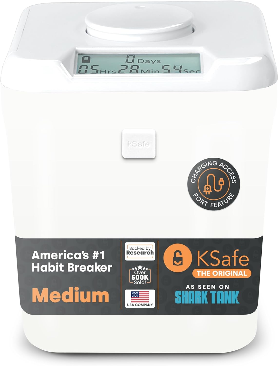 ﻿﻿﻿K-Safe Time Locking Container (Medium), Timed Lock Box for Cell Phones, Snacks, and Other Unwanted Temptations (White Lid + 5.5” White Base with Access Port)