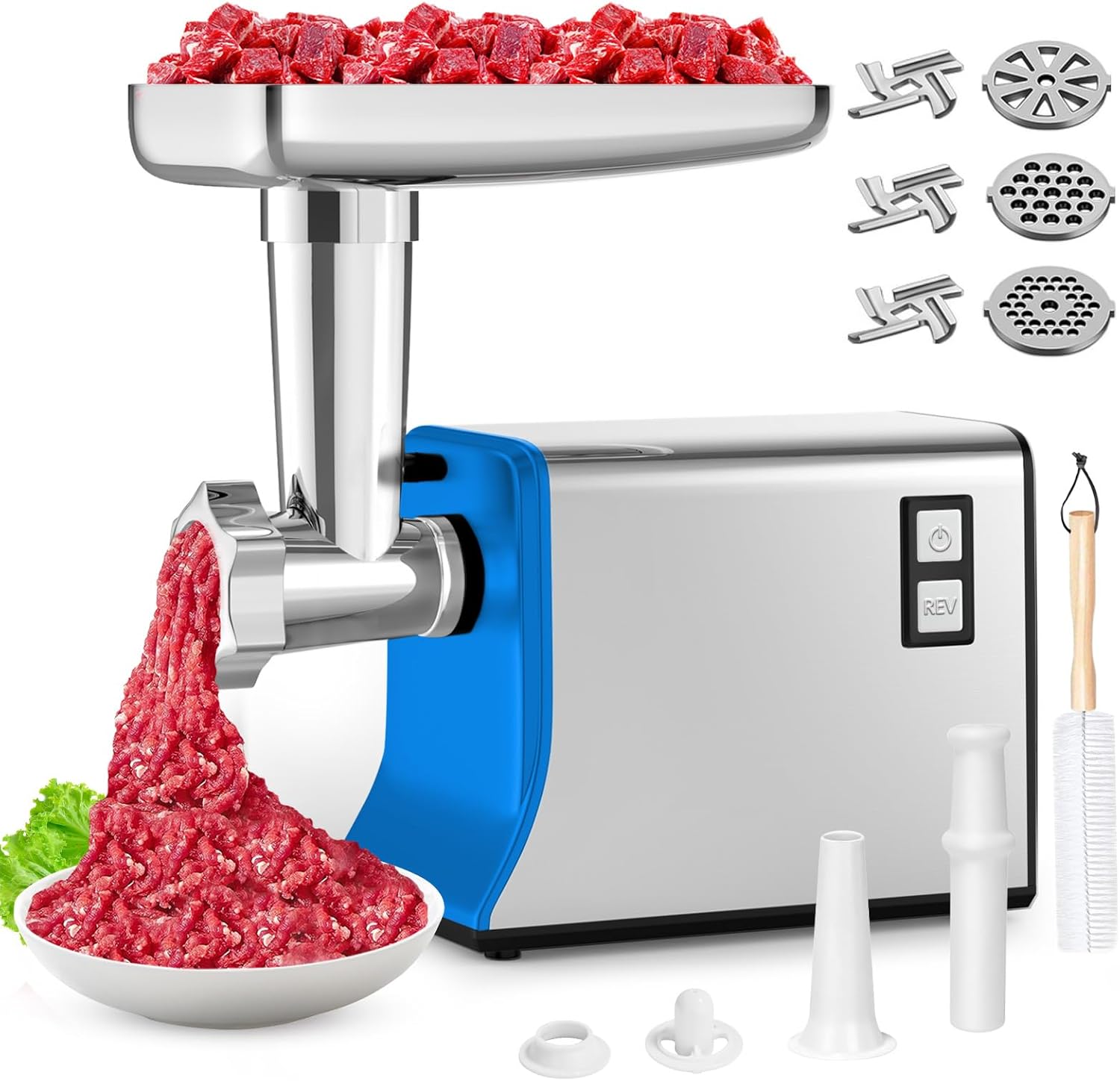 Electric Meat Grinder: [3500W Advanced Motor] [Ultra-Intelligent Thermal Protection] Upgraded Meat Grinder with 6 PCS Stainless Steel Blades&Grinding Plates, Sausage Stuffer Tubes&Kubbe (Dark Black)