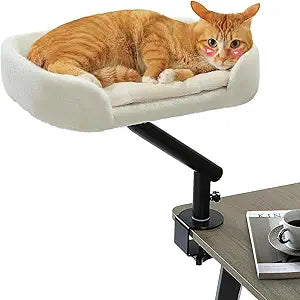 PAWZ Road Cat Desk Bed for Indoor Cats, Cat Bed for Desk Supports Up to 50 lbs, 360Â° Rotation & Adjustable, Nest Desktop Attachment Cats Hammock for Table, White