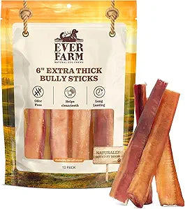Pet Odor-Free Extra Thick Jumbo Bully Sticks for Large Dogs (6", 10 Pack) â€“ All-Natural, Long-Lasting Dog Chews Made from 100% Grass-Fed Beef, High-Protein & Grain-Free.
