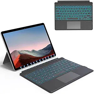 for Surface Pro 7+/7/6/5/4/3 Keyboard, Bluetooth Wireless Keyboard with Palm Rejection Touchpad, Rechargeable Battery, 7-Color Backlit for Microsoft Surface Pro 12.3 inch