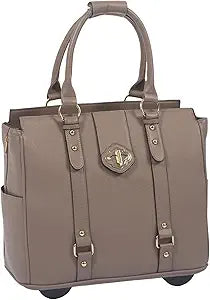 JKM & Company Rolling Laptop Bag for Women | Designer Wheeled Briefcase | Fits 13-17" Laptops | Office Travel Computer Case (Executive Taupe)