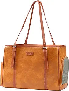Fashion Dog Purse Pet Carrier Leather Bag for Small Dogs Cats Puppy, Portable Tote Bag Airline Approved Soft-Sided Carriers (Brown)