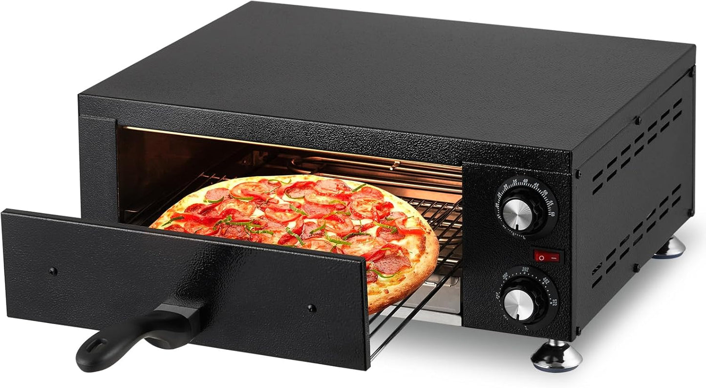 Electric Pizza Oven Countertop - 12" Single Deck Commercial Pizza Maker | Stainless Steel Interior with Removable Tray | for Home Kitchen & Restaurant Use, 110V/1100W, Black