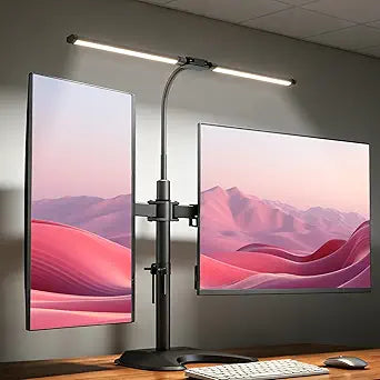 1327â€³ Dual Monitor Stand for Desk with Adjustable LED Desk Lamp, Monitor Stand with Led Lights Freestanding Dual Monitor Mount (22 lbs/Arm)  Two-Screen Ergonomic Mount with Reading Lamp