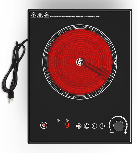 Puincunor 1800W Portable Electric Cooktop \u2013 Features touch & knob controls with 10 heat levels, child lock, and timer. 110V for home, camping, and apartments.