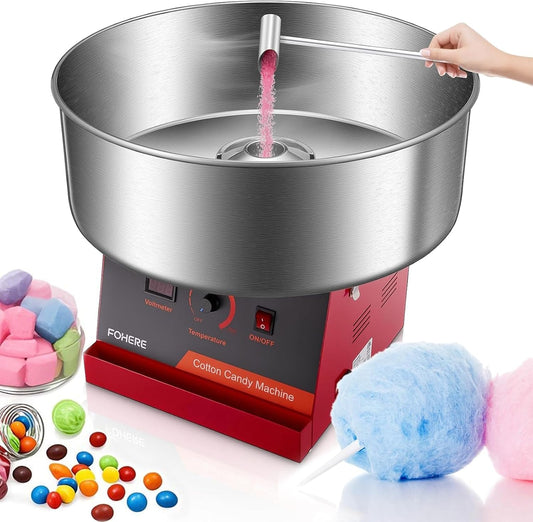 FOHERE 1030W Cotton Candy Machine, Electric Commercial Candy Floss Maker, 20 inch Stainless Steel Bowl,Easy Use for Home Kids Birthday, Family Party, Carnival
